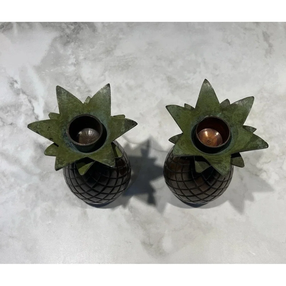 2 Tommy Bahama Pineapple Candle Holder Caribbean Decor Brass Candlestick Taper‎